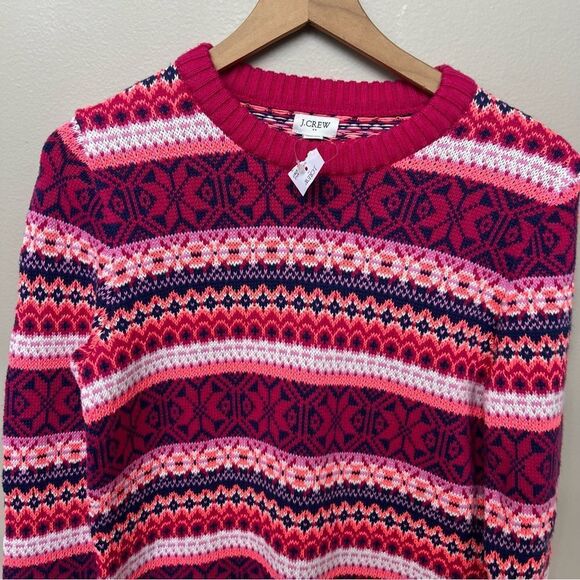 J Crew New Women Cotton Allover Fair Isle Crewneck Pullover Sweater NWT - Picture 4 of 14